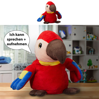Sprechender Papagei Aufnahme Wiedergabefunktion 18x12,5x10cm Polyester batteriebetrieben Stofftier Sprechfunktion