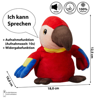 Sprechender Papagei Aufnahme Wiedergabefunktion 18x12,5x10cm Polyester batteriebetrieben Stofftier Sprechfunktion