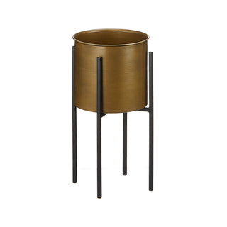 Pflanztopf gold auf schwarzem Gestell Blumenständer Übertopf