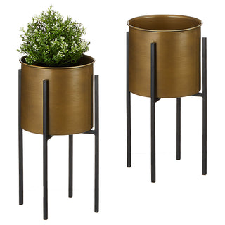 Pflanztopf gold auf schwarzem Gestell Blumenständer Übertopf
