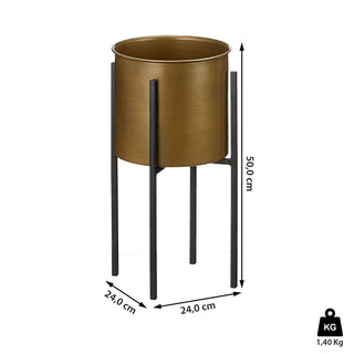 Pflanztopf gold auf schwarzem Gestell 24x50cm Blumenständer Übertopf Topf rund Vintagelook