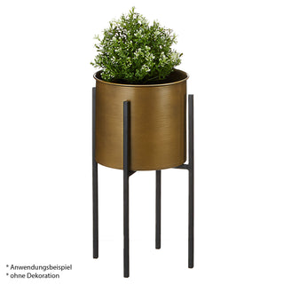 Pflanztopf gold auf schwarzem Gestell 24x50cm Blumenständer Übertopf Topf rund Vintagelook