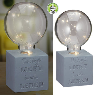 LED Leuchte auf Betonsockel batteriebetrieben Spruch Glühbirne 8x20x8cm Lichterkette Lampe Designleuchte