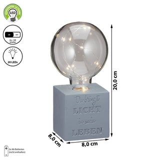 LED Leuchte auf Betonsockel batteriebetrieben Spruch Glühbirne 8x20x8cm Lichterkette Lampe Designleuchte