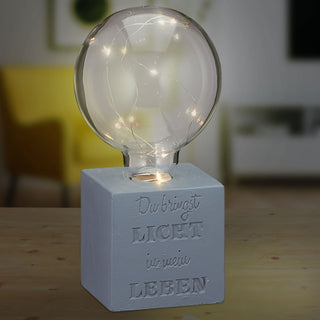 LED Leuchte auf Betonsockel batteriebetrieben Spruch Glühbirne 8x20x8cm Lichterkette Lampe Designleuchte