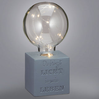 LED Leuchte auf Betonsockel batteriebetrieben Spruch Glühbirne 8x20x8cm Lichterkette Lampe Designleuchte