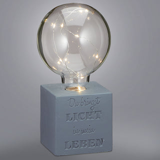 LED Leuchte auf Betonsockel batteriebetrieben Spruch Glühbirne 8x20x8cm Lichterkette Lampe Designleuchte