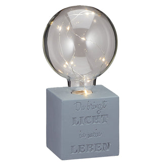 LED Leuchte auf Betonsockel batteriebetrieben Spruch Glühbirne 8x20x8cm Lichterkette Lampe Designleuchte