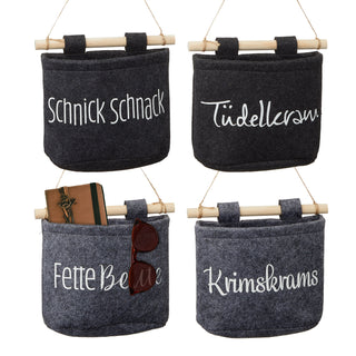 4x Aufbewahrungstasche aus Filz zum Hängen mit Schriftzug Hängekorb