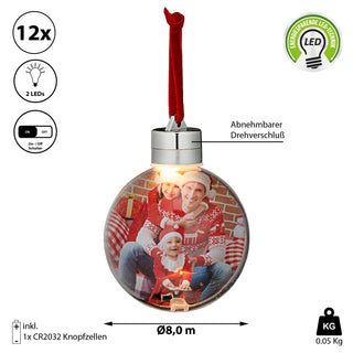 12x LED DIY Christbaumschmuck Leuchtfunktion inkl. Knopfzelle Baumschmuck Weihnachtsbaum Kugeln
