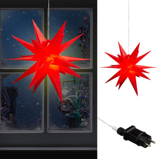 LED Leuchtstern 3D PVC Weihnachststern XL zum Aufhängen beleuchtet Timerfunktion rot inkl. SMD LED Ø 60cm Outdoor IP44