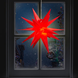 LED Leuchtstern 3D PVC Weihnachststern XL zum Aufhängen beleuchtet Timerfunktion rot inkl. SMD LED Ø 60cm Outdoor IP44