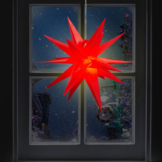 LED Leuchtstern 3D PVC Weihnachststern XL zum Aufhängen beleuchtet Timerfunktion rot inkl. SMD LED Ø 60cm Outdoor IP44