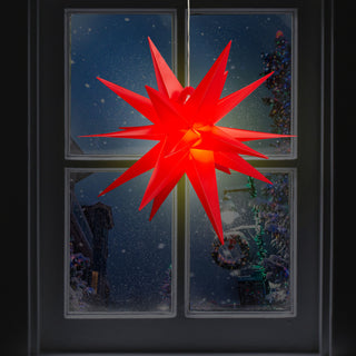 LED Leuchtstern 3D PVC Weihnachststern XL zum Aufhängen beleuchtet Timerfunktion rot inkl. SMD LED Ø 60cm Outdoor IP44