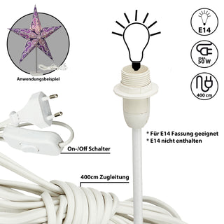 Lampenfassung mit Schalter 4m weiß Kunststoff Eurostecker E14 Sockel Fassung für Glühbirne