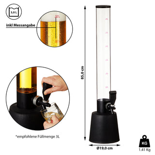 Biersäule mit Zapfhahn Trinksäule Biertower 3,0l Fassungsvermögen skaliert bis 3,0 Liter