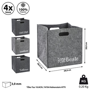 Aufbewahrungsbox aus Filz mit Sprüchen im 4er Set Sortierboxen 28x28 cm