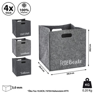 Aufbewahrungsbox aus Filz mit Sprüchen im 4er Set Sortierboxen 28x28 cm