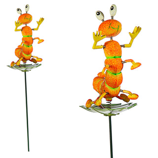 4er Set Blumenstecker Tiere auf Blatt H60cm Eisen Polystyrol bunt Biene Frosch Raupe Marienkäfer beweglich Gartendekoration