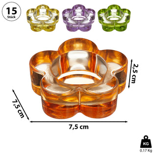Teelichthalter Blume 15 Stück Display bunt sortiert 4 Farben Windlicht Teelicht Kerze Kerzenständer