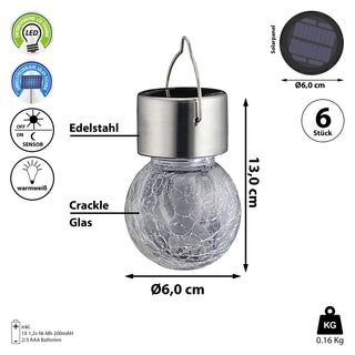 6er Set Solarleuchten "Crackle"  6x11cm - Garten - Solar - LED