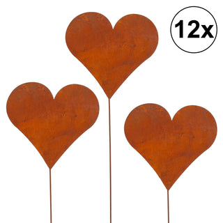 12er Set Gartenstecker Herz im Rost Design, 42cm