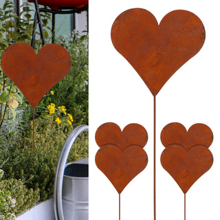 1/3/6/12/36x Gartenstecker Herz im Rost Design 80 cm