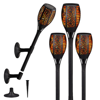4er Set LED Solar Fackel, real. Flammenflackern ca. 58cmH, Licht, Lampen, stellen, stecken, Wandhalterung