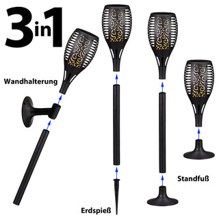 4er Set LED Solar Fackel, real. Flammenflackern ca. 58cmH, Licht, Lampen, stellen, stecken, Wandhalterung