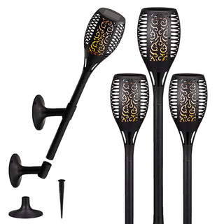 4er Set LED Solar Fackel, real. Flammenflackern ca. 58cmH, Licht, Lampen, stellen, stecken, Wandhalterung