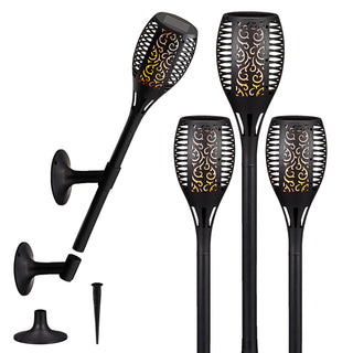 4er Set LED Solar Fackel, real. Flammenflackern ca. 58cmH, Licht, Lampen, stellen, stecken, Wandhalterung