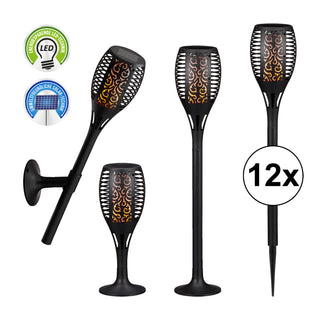 12er Set LED Solar Fackel, real. Flammenflackern ca. 58cmH, Licht, Lampen, stellen, stecken, Wandhalterung