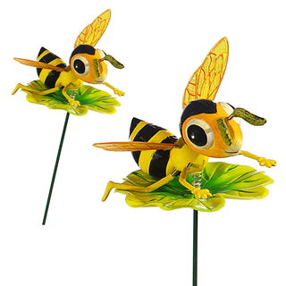 12er Set Blumenstecker Tiere auf Blatt H60cm Eisen Polystyrol bunt Biene Frosch Raupe Marienkäfer beweglich Gartendekoration