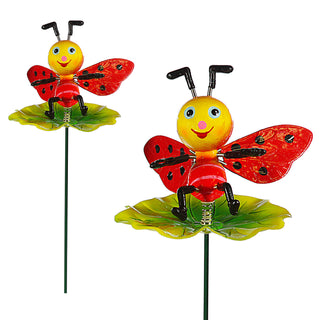 12er Set Blumenstecker Tiere auf Blatt H60cm Eisen Polystyrol bunt Biene Frosch Raupe Marienkäfer beweglich Gartendekoration
