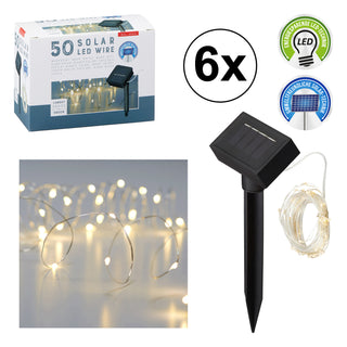 6x SOLAR LED-Lichterkette, Kupferdraht , 50x LED, 5.90m
