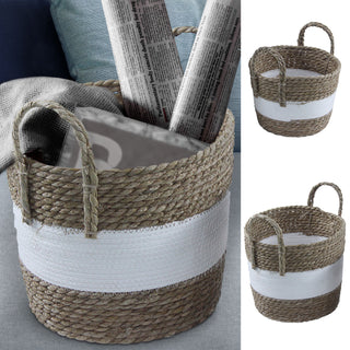 Korbset mit Henkeln 2er Set Seegras natur weiß 2 Größen S:20x20x13cm L:23x23x17cm Aufbewahrungskörbe Körbe