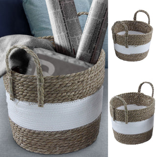 Korbset mit Henkeln 2er Set Seegras natur weiß 2 Größen S:20x20x13cm L:23x23x17cm Aufbewahrungskörbe Körbe