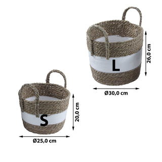 Korbset mit Henkeln 2er Set Seegras natur weiß 2 Größen S:20x20x13cm L:23x23x17cm Aufbewahrungskörbe Körbe