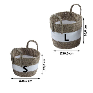 Korbset mit Henkeln 2er Set Seegras natur weiß 2 Größen S:20x20x13cm L:23x23x17cm Aufbewahrungskörbe Körbe