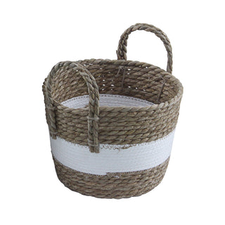 Korbset mit Henkeln 2er Set Seegras natur weiß 2 Größen S:20x20x13cm L:23x23x17cm Aufbewahrungskörbe Körbe