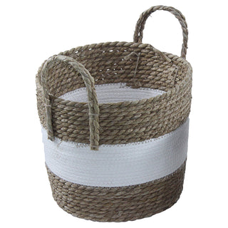 Korbset mit Henkeln 2er Set Seegras natur weiß 2 Größen S:20x20x13cm L:23x23x17cm Aufbewahrungskörbe Körbe