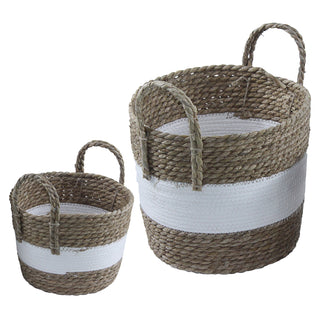 Korbset mit Henkeln 2er Set Seegras natur weiß 2 Größen S:20x20x13cm L:23x23x17cm Aufbewahrungskörbe Körbe