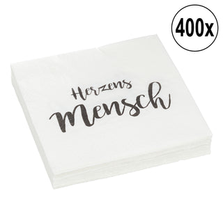 400x Servietten Herzensmensch, 3-lagig, weiß,  Liebe, Hochzeit, Tischdeko, Polterabend, Herz