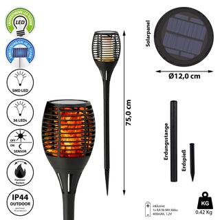 1x/4x/15x XXL LED Solar Fackel 75 cm - Garten - Leuchte