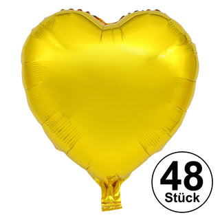 6/24/48x Herz Folienballons Gold / Silber oder exkl. 1x XL Helium Ballongas