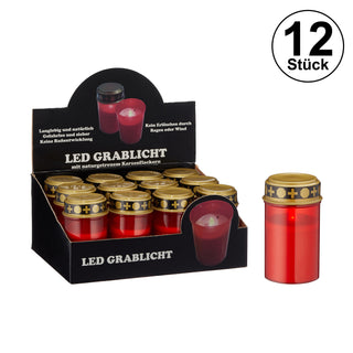12x Batteriebetriebenes LED Grablicht rot Grabkerze Grableuchte Grabschmuck