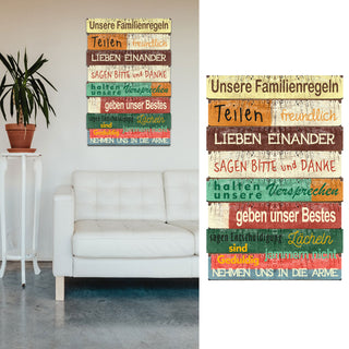 Plankenschild Wandbild Shabby Chic Familienregeln Familienschild Sprüche Familie Regeln