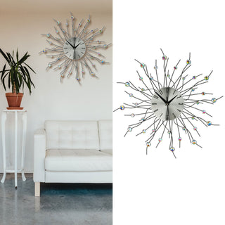 Wanduhr XL Strasssteinen bunt Ø 50 cm Metall batteriebetrieben Uhr Dekouhr Wanddeko Designer-Wanduhr