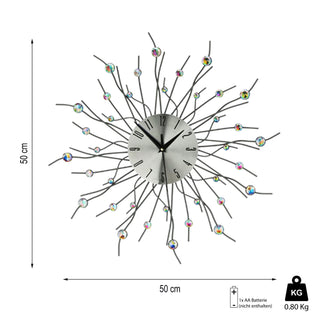 XL Wanduhr Uhr Wanddekoration Metallstreben verziert mit bunten Strasssteinen
