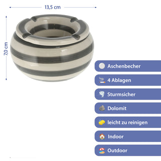 1/4x Sturmaschenbecher grau weiß gestreift Ø 13,5 cm Aschenbecher Windaschenbecher